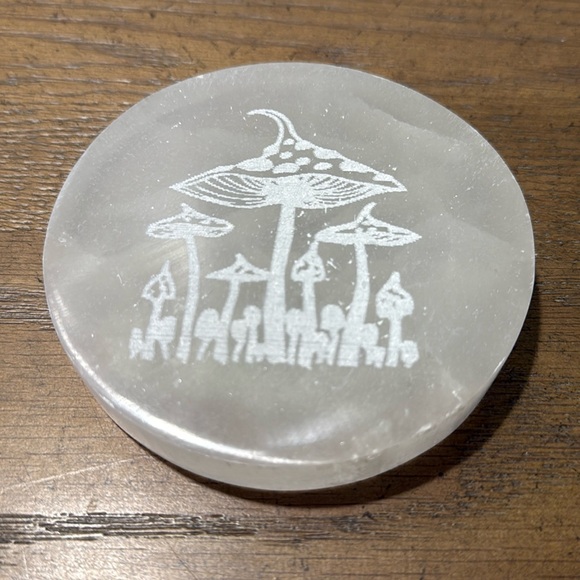 Large Natural Selenite Mushroom Coaster Decor Plate - Picture 1 of 4
